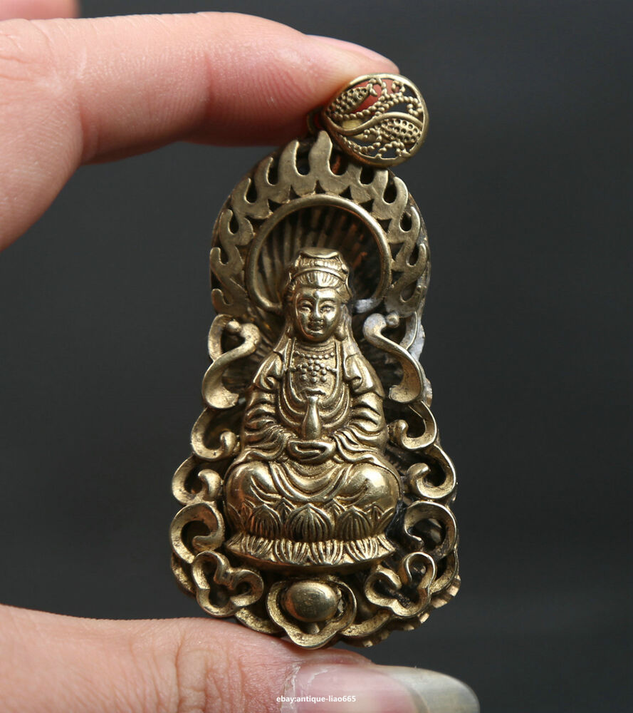 60MM Small Curio Chinese Bronze Buddhism Kwan-yin Guan Yin Goddess Pendant 永保平安