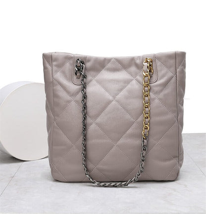 Quilted Sheepskin Leather Tote Shoulder Bag Purse Chain Handles Handbag Fashion