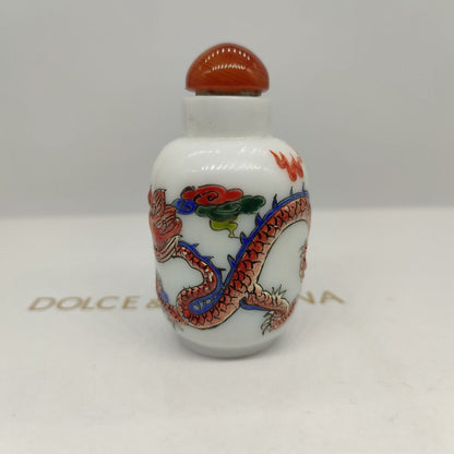 Chinese Beijing Carved Glass Snuff Bottle Dragon Statue Loong Figurines Box Rare