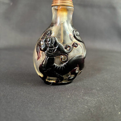 Old Beijing Chinese Dragon Statue Carved Snuff Bottle Glass Overlay Box Black