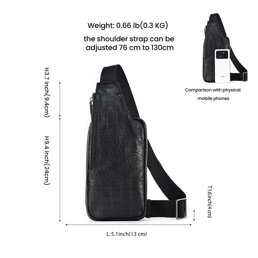 Real leather Men's Crossbody Bag, Crocodile Embossed Deer Skin Sling Chest Bags