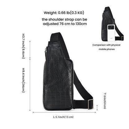 Real leather Men's Crossbody Bag, Crocodile Embossed Deer Skin Sling Chest Bags