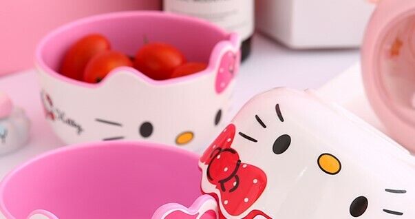 Cute 2pcs 4" Hello Kitty Rice Oatmeal Salad Soup Bowl Kitchen Die-Cut Bowl