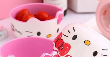 Cute 2pcs 4" Hello Kitty Rice Oatmeal Salad Soup Bowl Kitchen Die-Cut Bowl