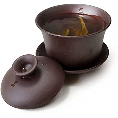 Gaiwan 150ml Yixing Brown Teacup 5oz Tureen Tray Cup Tea Lid Bowl Saucer (Brown)