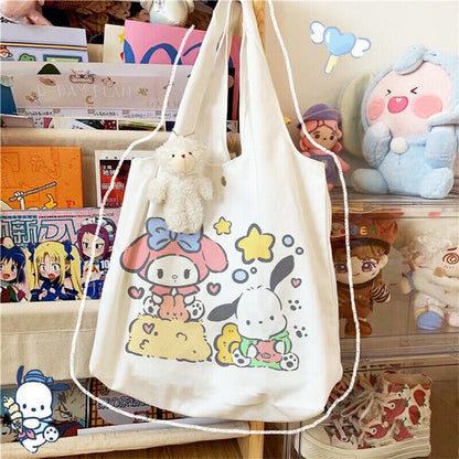 Women Girl's My Melody Handbag Tote Canvas Student Book Storage Bag Shoulder Bag