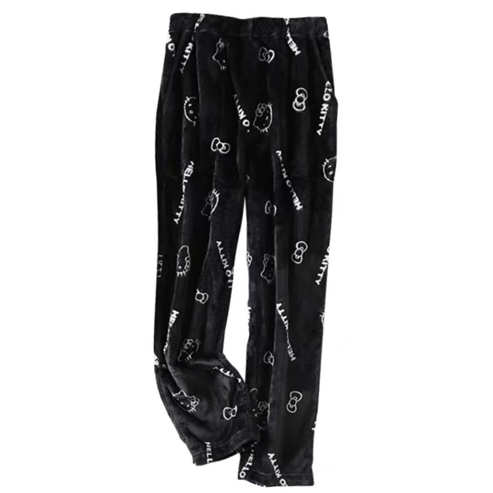 Cute Women Girl Black Hello Kitty Pants Warm Autumn Winter Pajamas Trousers Gift