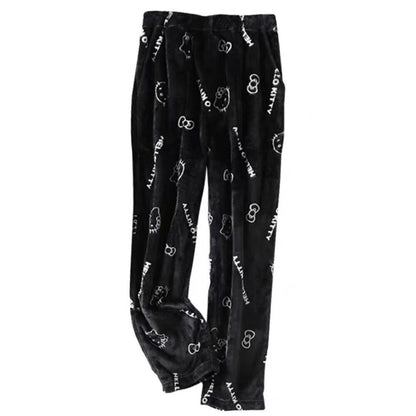 Cute Women Girl Black Hello Kitty Pants Warm Autumn Winter Pajamas Trousers Gift