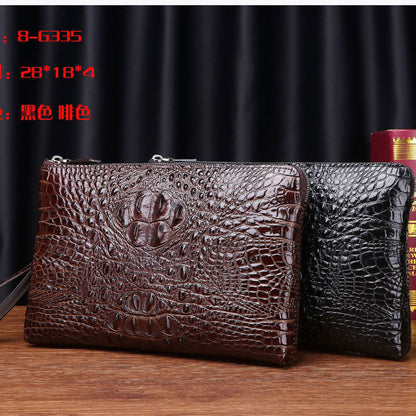 Top Cow Leather Men's Business Clutch, Luxury Crocodile Embossed Envelope Bags