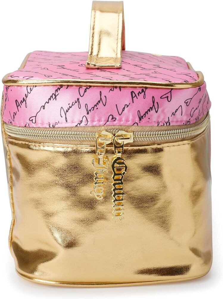 Women's Juicy Couture Travel Cosmetics Bag Pink & Metallic Gold Toiletries Gift
