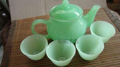 Chinese Handmade Natural Jade Carving Teapot Tea Cup Set Kung Fu Tea Set Decor