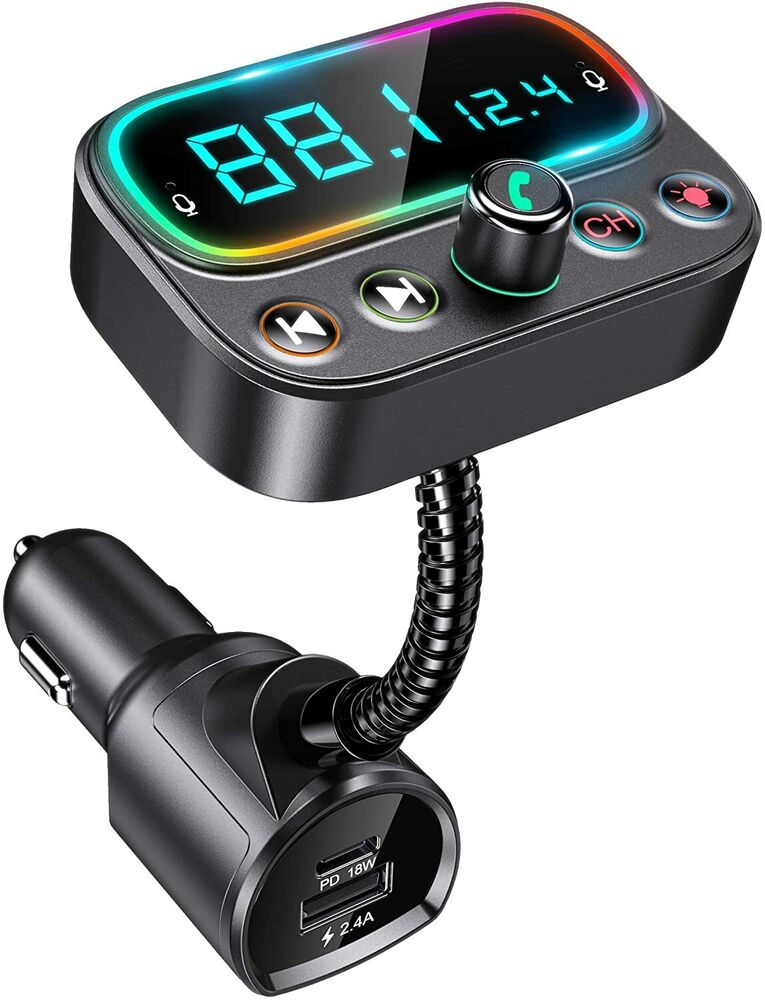 Wireless Bluetooth 5.0 FM Transmitter Radio AUX Adapter USB Car LED Music Player