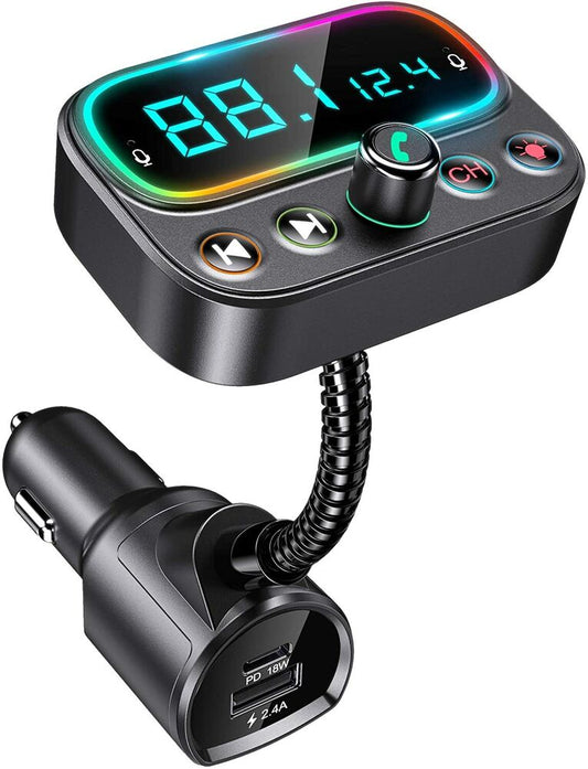 Wireless Bluetooth 5.0 FM Transmitter Radio AUX Adapter USB Car LED Music Player
