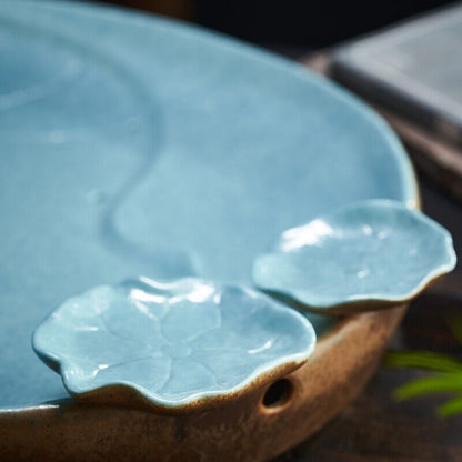 ceramic tea tray water reservoir & draining function tea plate lotus design new