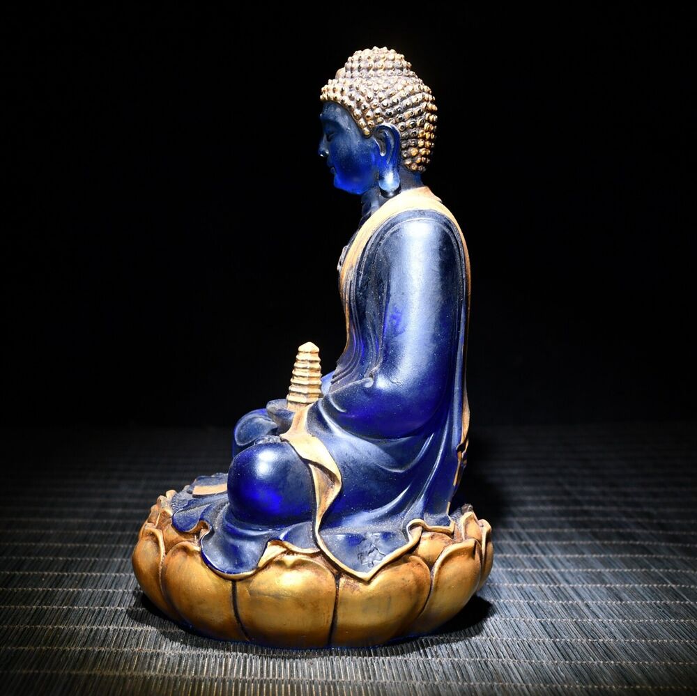 Old Tibet Amitabha Buddha Shakyamuni Statue Chinese Colored Glaze Liu Li Heavy