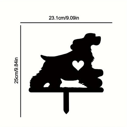 Happy Dog Garden Stake Iron Art Silhouette Metal Yard Sign Courtyard Art Garden