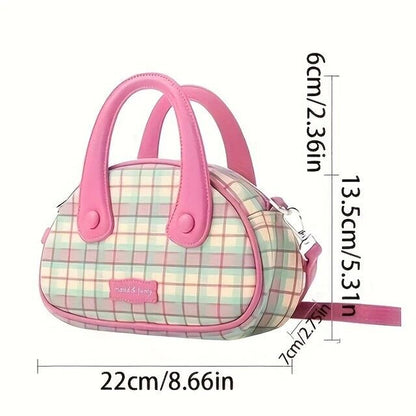 Cute Women’s Bowling Plaid PU Leather Crossbody Tote Bag Messenger Travel Gift