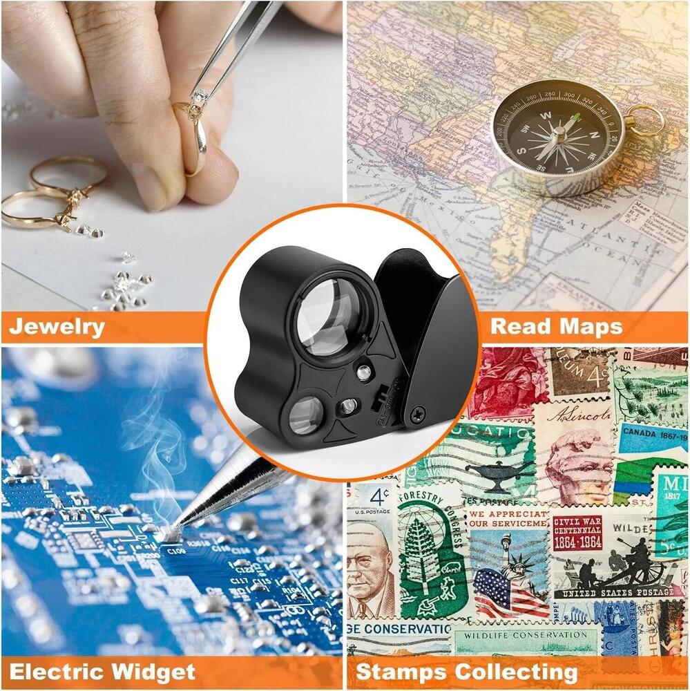 30X 60X Jewelers Loupe Magnifier Jewelry Eye Loop Pocket Magnifying Glass Light