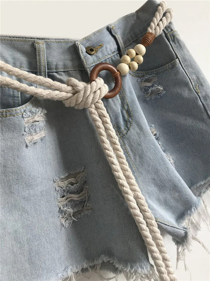 Women Belt Woven Hemp Rope Waistband Round Buckle Jean High Dress Corset 140x3cm