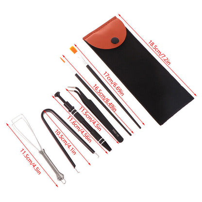 1Set Keyboard Cleaning Tool Keycap Puller Stem Holder Lube Brush w/Storage Bag