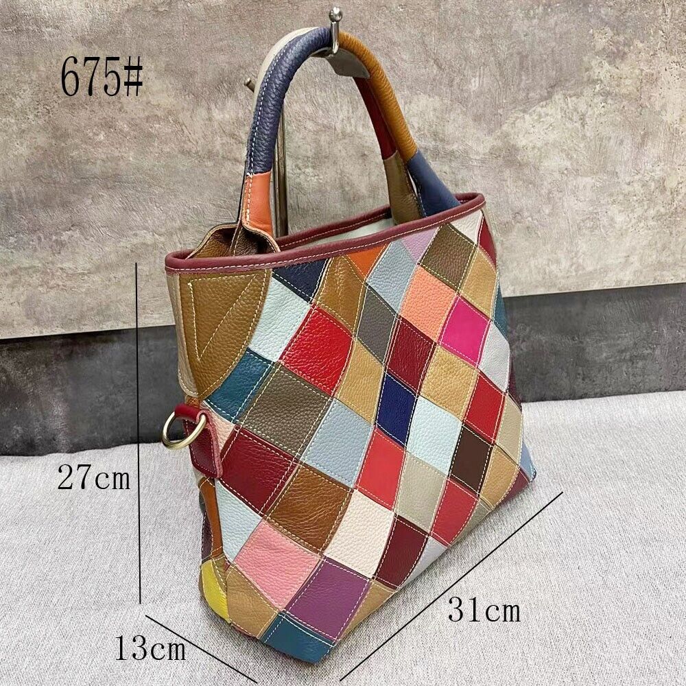Top Genuine Leather Multi-color Tote Handbag, New Designer Women's Shoulder Bags