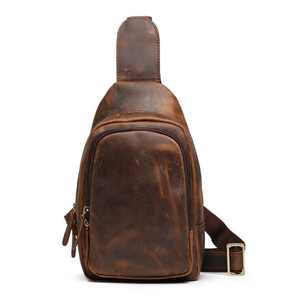 New Men's Real Leather Hiking Shoulder Bag Crossbody Sling One Strap Backpack