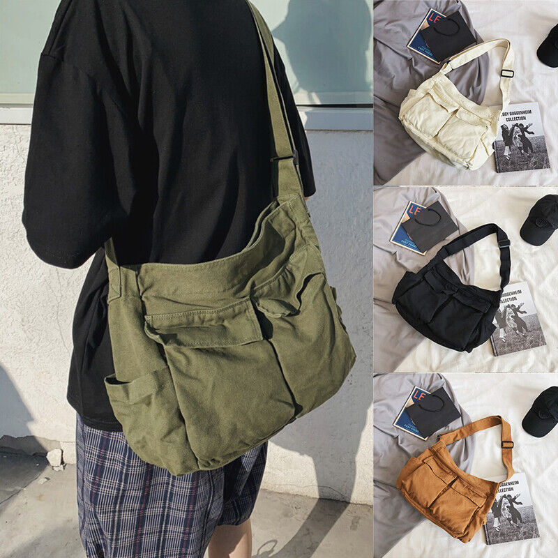 Women's Canvas School Messenger Bag Large Capacity Shoulder Bag Cross-body Bag