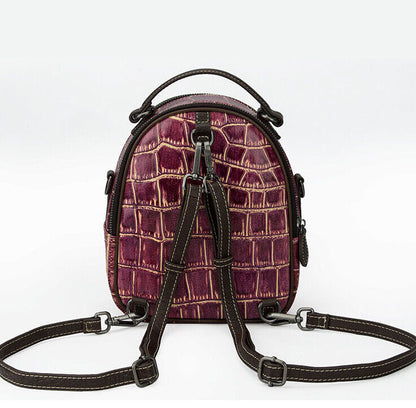 Genuine leather Women's bag, Crocodile Embossed Small Backpack Shoulder Bags
