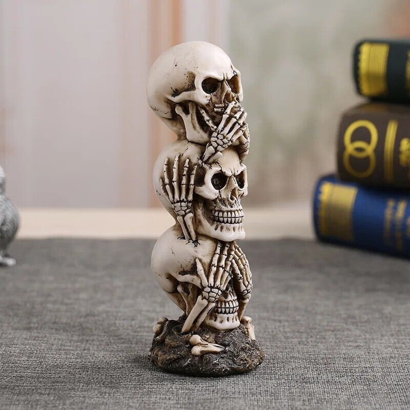 3D Skull Statue Resin Sculptures Decoration Home Desk Fish Tank Ornaments 6x19cm
