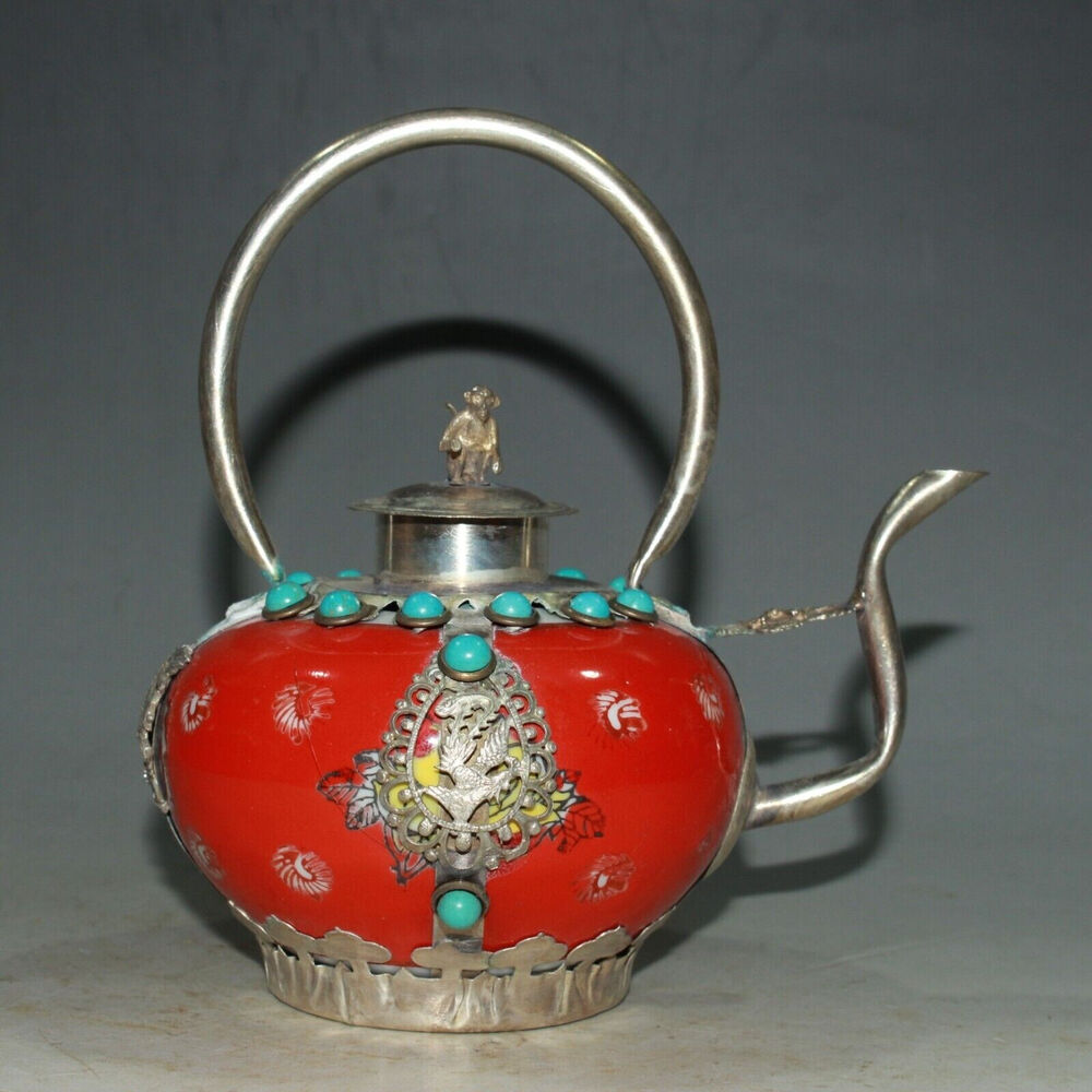 Silver-coated porcelain wine pot