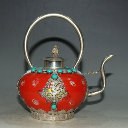 Silver-coated porcelain wine pot