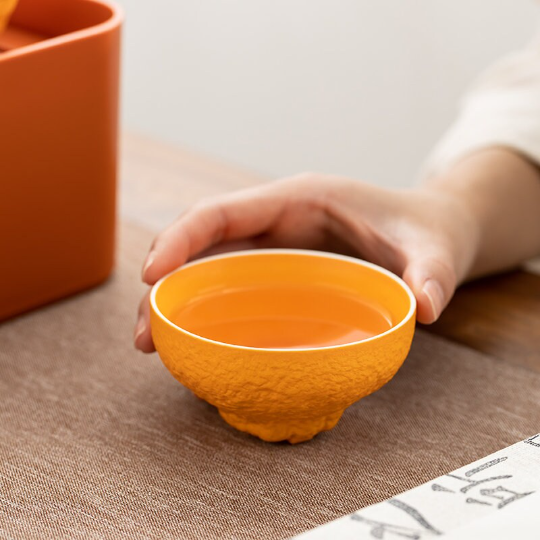 Creative Orange Ceramic Teapot with 4 Cups Portable Travel Tea Set with Bag