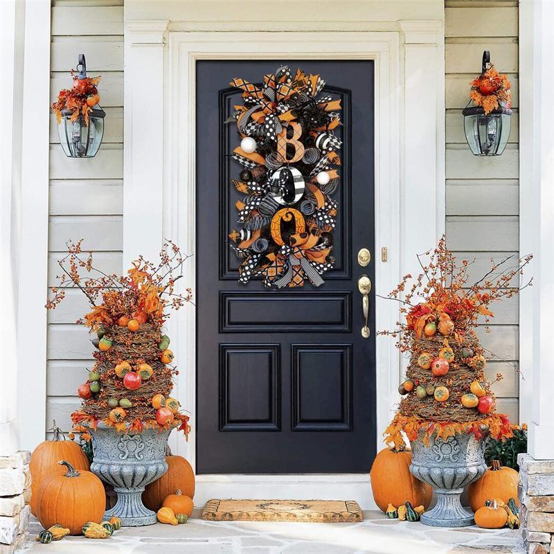 2023 Halloween Decoration Wreath Pumpkin Boo Front Door Halloween Party Hanging