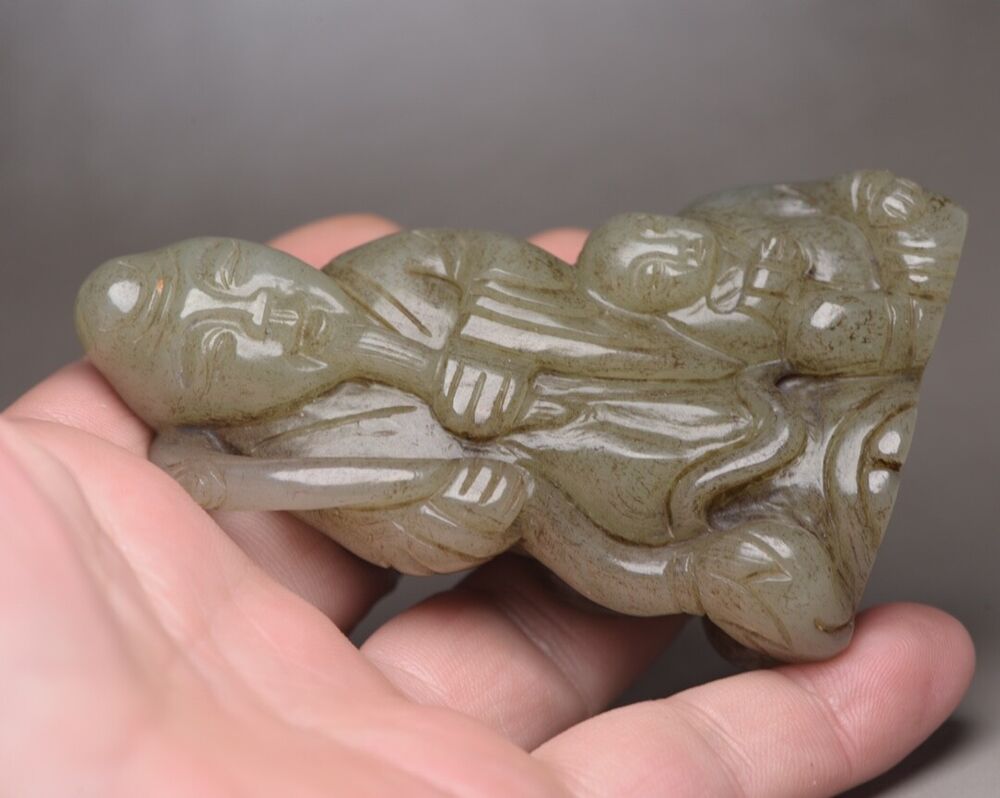 Chinese Old Natural Jade Hand Carved Hetian Jade Figure Story Statue Art Decor
