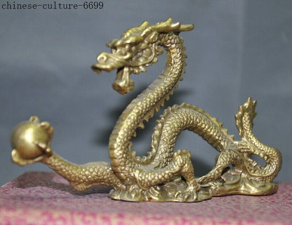Old Chinese Brass Bronze Lucky Zodiac Fengshui Animal Dragon Statue