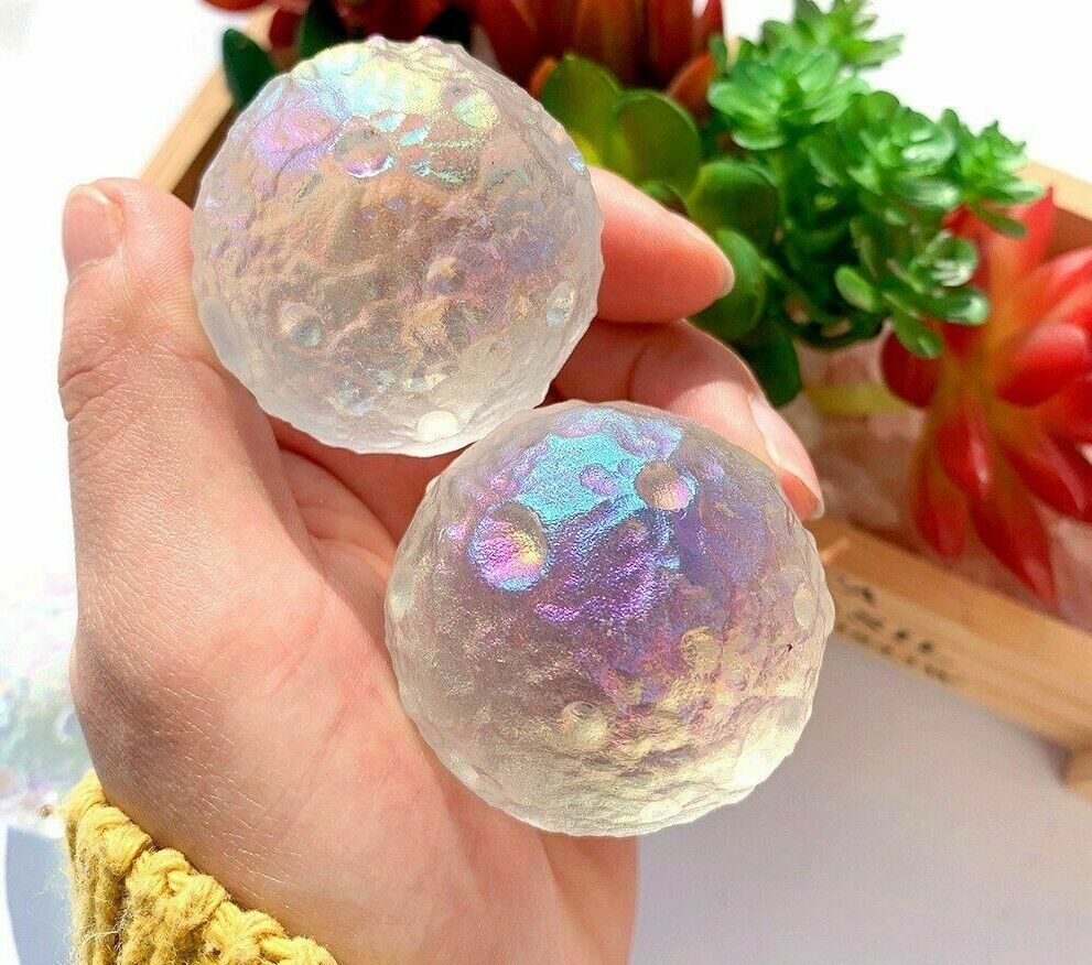 Crystal Quartz Stone Natural Angel Aura Moon Lunar Stone Model Ornaments 4cm