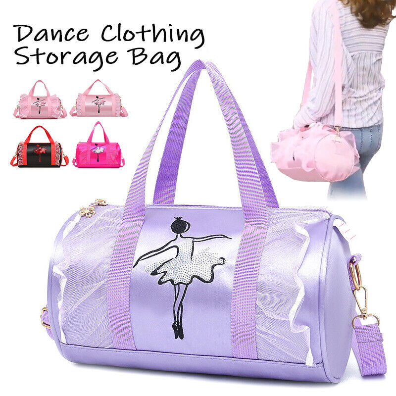 Girls Latin Ballet Dance Bags Ruffle Pink Barrels Shoulder Bag Handbag Potable