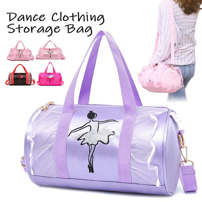 Girls Latin Ballet Dance Bags Ruffle Pink Barrels Shoulder Bag Handbag Potable
