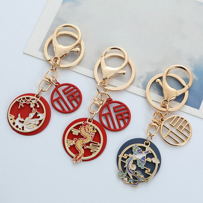 Unique Fox Dragon Panda Keychain Cute Drop Oil Key Chain Bag Car Key Decoration