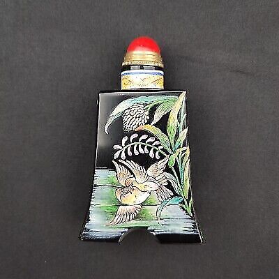 vintage chinese snuff bottle hand painted flower bird love gift beautiful Art