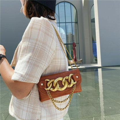 Mini Crossbody Bags Women Metal Chain Shoulder Bag Leather Belt Bag Women