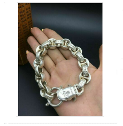 Asian chinese old miao silver hand cast dog statue bracelet jewel cool gift