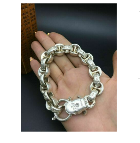 Asian chinese old miao silver hand cast dog statue bracelet jewel cool gift
