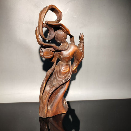 antique folk art wood carvings Wooden Chinese Carved fairy buddha women statue