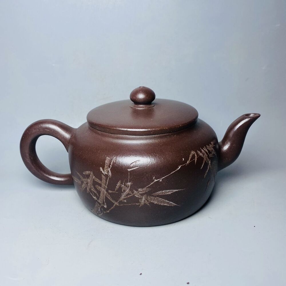 Vintage Chinese Yixing Purple Clay Teapot Zisha Ceremony Carving Collectible Art
