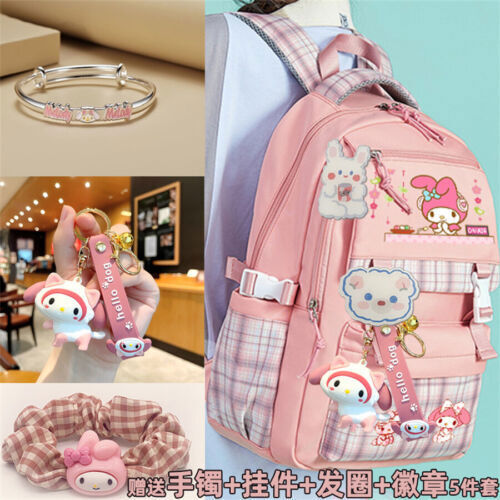 My Melody Kuromi Student Backpack Cinnamoroll Pom Pom Purin Pochacco Schoolbag#h
