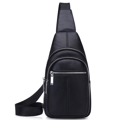 Sling Backpack Men's Genuine Leather Crossbody Chest Bag Sling Shoulder Bag