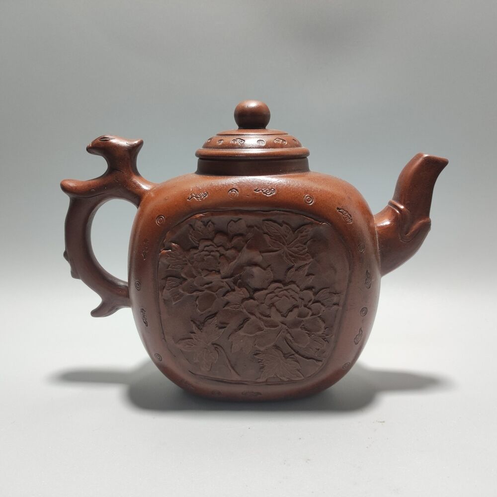 Vintage Chinese Yixing Purple Clay Teapot Zisha Ceramic Carving Nice Tea Set Art