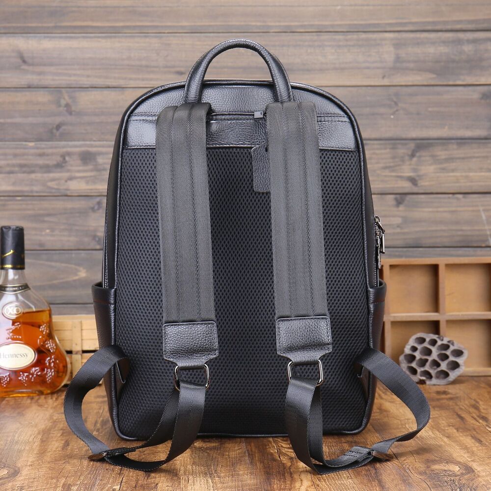Top Cow Leather Black Men's bag, Soft Leather Large Capacity Backpack Travel Bag