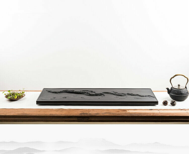 handmade tea tray black stone the Huanghe River carved weighted engraved table